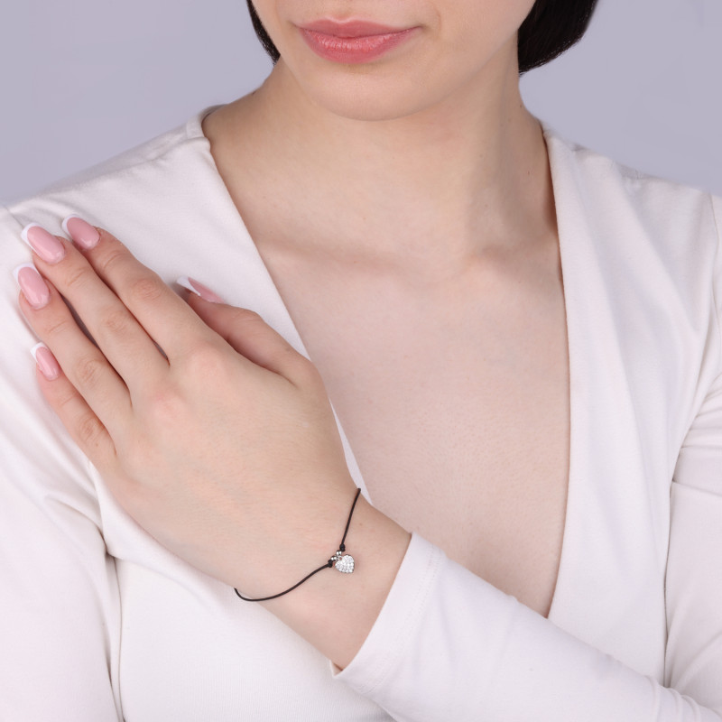 Srebrna Bransoletka Sznurkowa z Sercem - JubilerSezam.pl