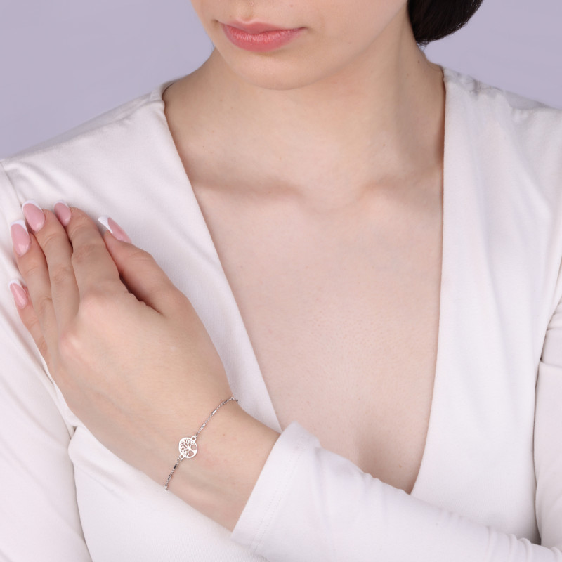 Bransoleta srebrna z drzewkiem w kółku