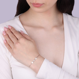 Srebrna bransoletka z koniczynkami i cyrkonią - JubilerSezam.pl