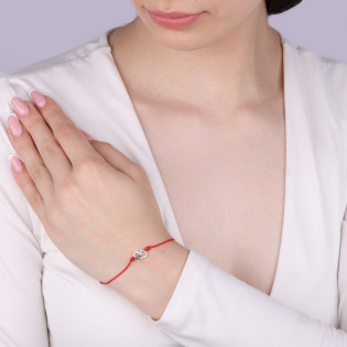 Bransoleta srebrna z sercami na czerwonym sznurku