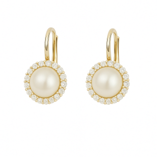 Kolczyki złote z perłą i cyrkoniami próba 585