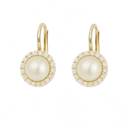 Kolczyki złote z perłą i cyrkoniami próba 585
