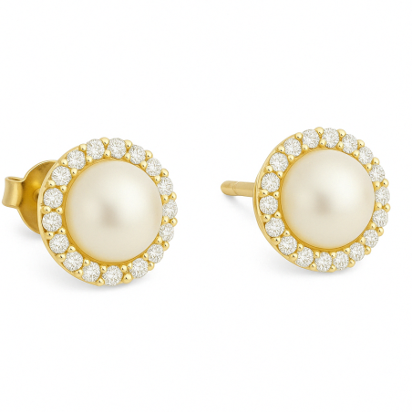 Kolczyki złote z perłą i cyrkoniami w koło