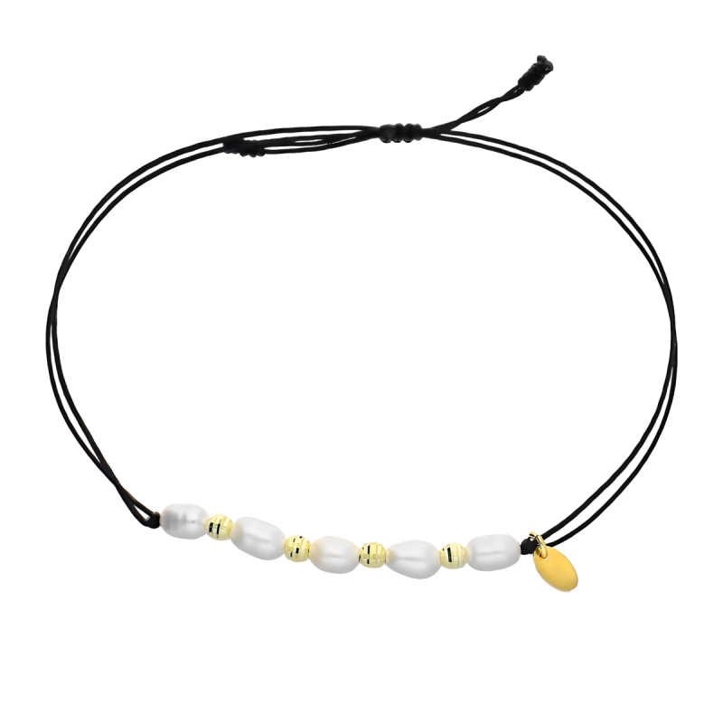 Bransoleta pozłacana z perłami i grawerowanymi kulkami próba 925