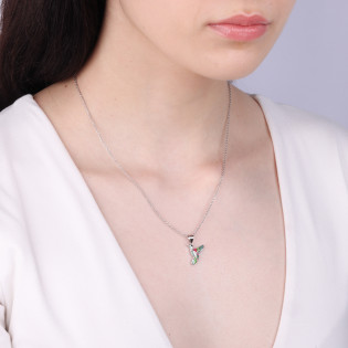 Zawieszka srebrna koliber z emalią i cyrkoniami