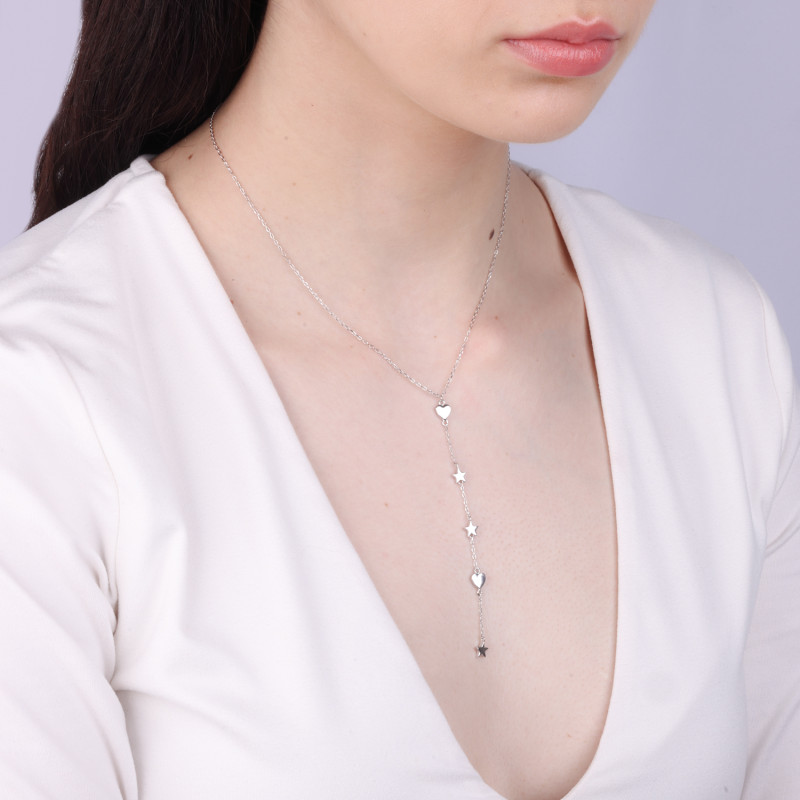 Naszyjnik srebrny z sercami i gwiazdkami