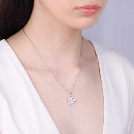 Zawieszka srebrna drzewko w kole z białymi cyrkoniami