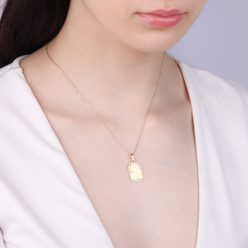 Medalik srebrny pozłacany Częstochowska w prostokącie