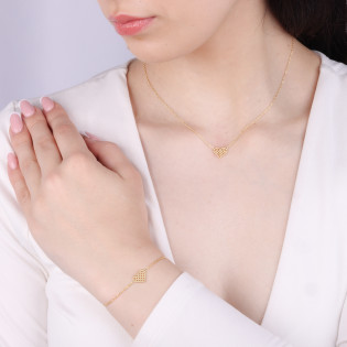 Bransoleta pozłacana ażurowe serce z kulek