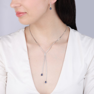 Naszyjnik srebrny z niebieską i białymi cyrkoniami