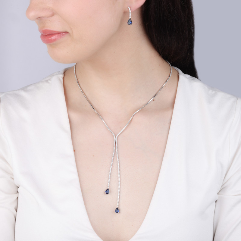 Kolczyki srebrne z niebieską i białymi cyrkoniami