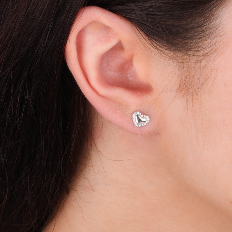 Kolczyki srebrne serce z cyrkoniami