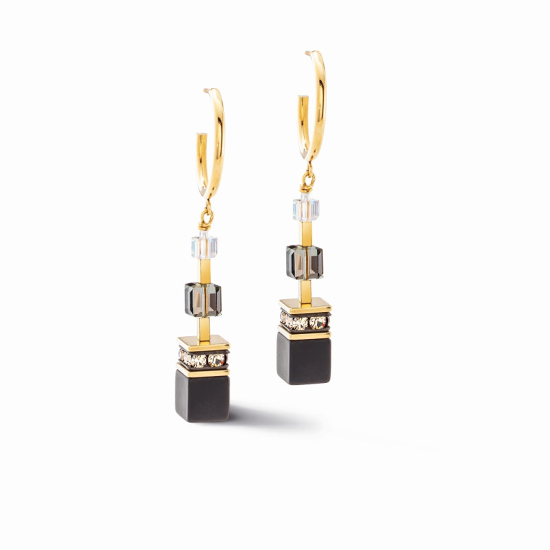 Kolczyki Coeur de Lion 1316 Black-Gold Stal pozłacana z kryształami