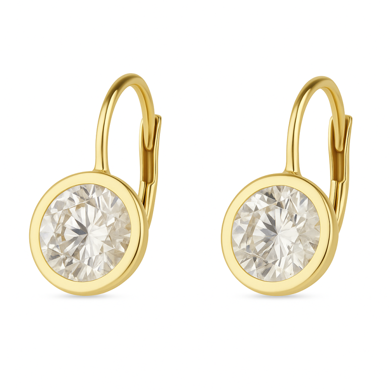 Kolczyki złote z białą cyrkonią w okrągłej oprawie 7 mm