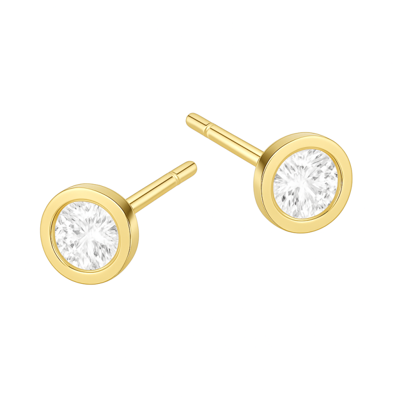 Kolczyki złote cyrkonia 4 mm w okrągłej oprawie/sztyft OS 96-0819-4 próba 585