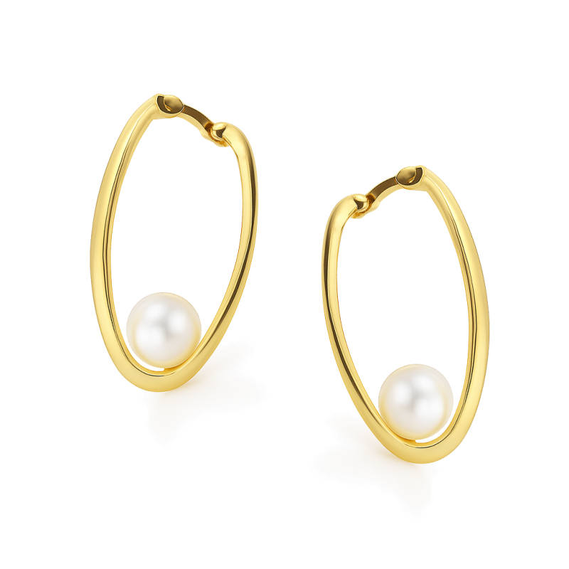 Kolczyki złote owal z białą perłą