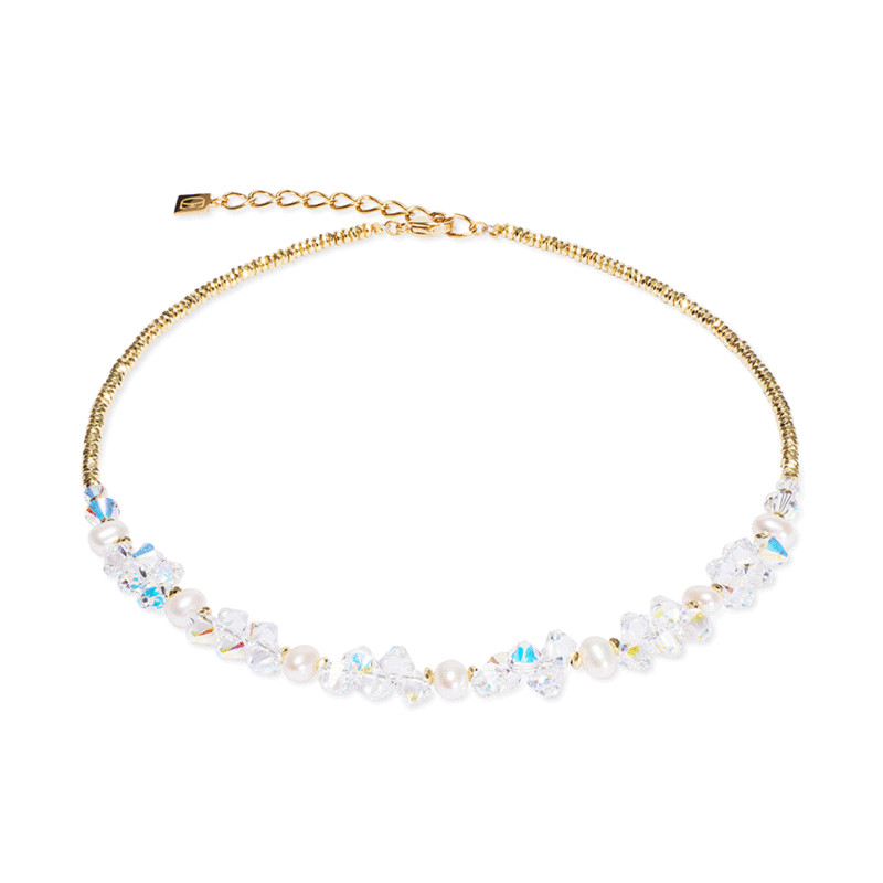 Naszyjnik Coeur de Lion 1816 Crystal-Gold Stal pozłacana z perłami i kryształami