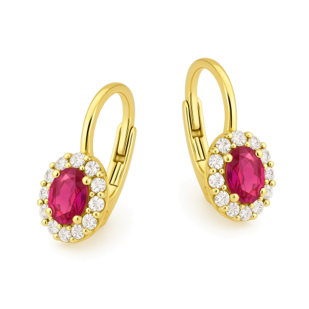 Kolczyki złote owalna markiza z czerwoną cyrkonią