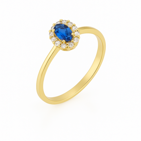 Pierścionek złoty markiza z szafirową cyrkonią