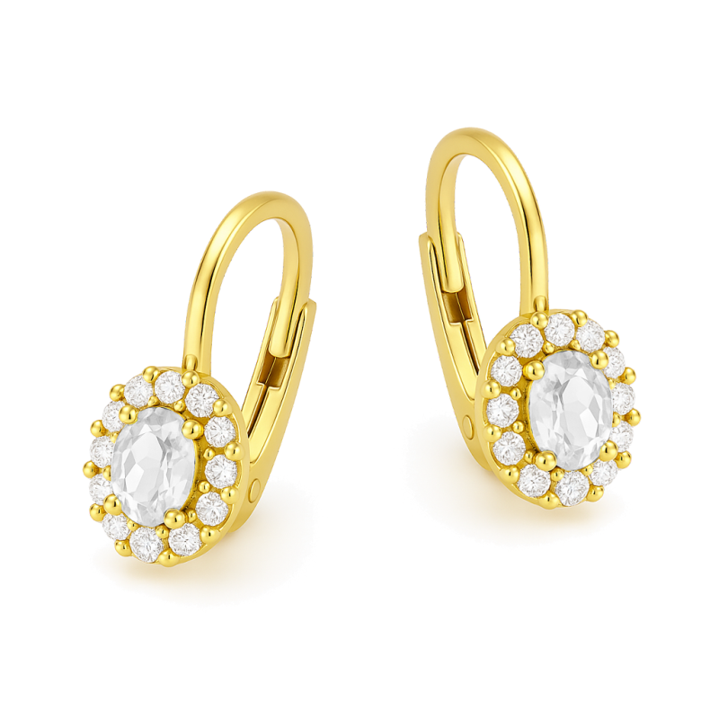 Kolczyki złote owalna markiza z białą cyrkonią