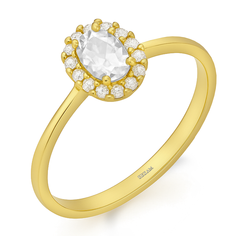 Pierścionek złoty owalna markiza z białą cyrkonią