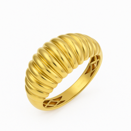 Pierścionek złoty viralowy kopułka z paskami