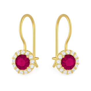 Kolczyki złote z ciemno-różową cyrkonią