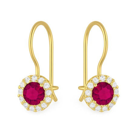 Kolczyki złote z ciemno-różową cyrkonią