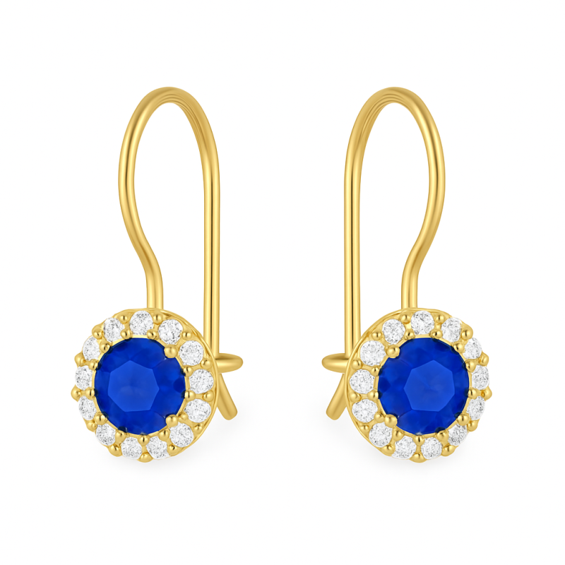 Kolczyki złote z ciemno-niebieską cyrkonią