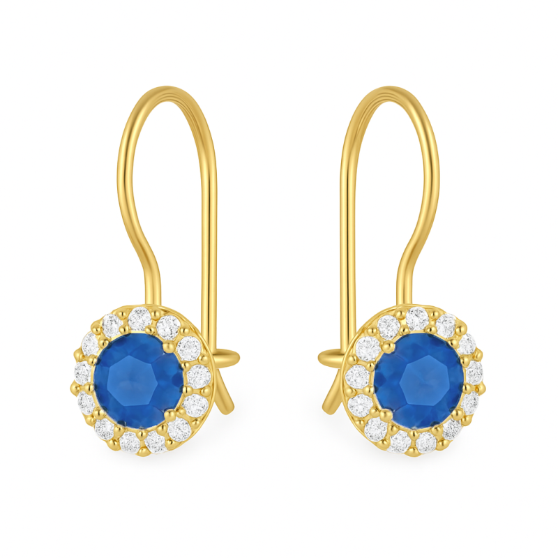 Kolczyki złote z jasno-niebieską cyrkonią