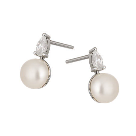 Kolczyki srebrne z białą perłą i cyrkoniami