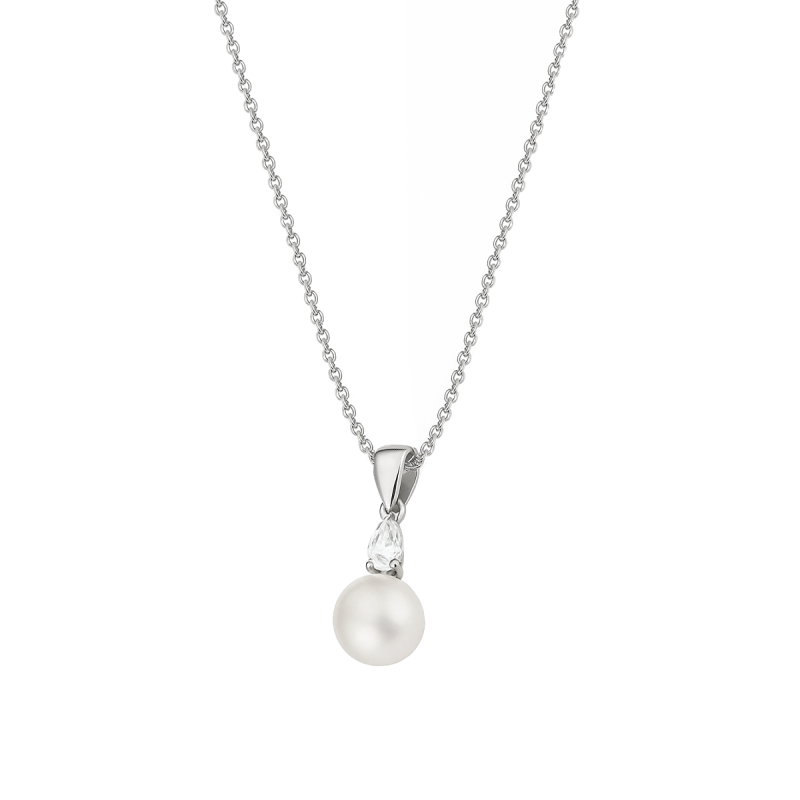 Srebrny naszyjnik z perłą i cyrkonią - JubilerSezam.pl