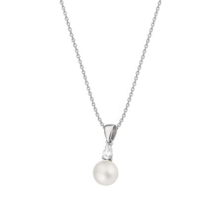 Naszyjnik srebrny z białą perłą i cyrkonią