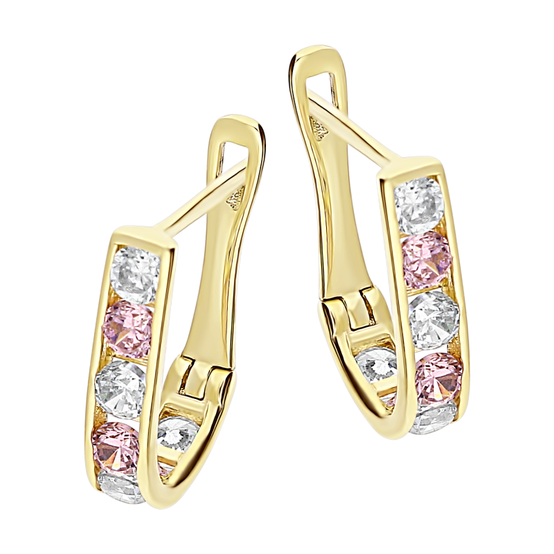 Kolczyki dla dziewczynki złote przecinki z cyrkoniami próba 585