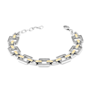 Srebrna Bransoletka z Cyrkoniami i Złotymi Elementami - JubilerSezam.pl