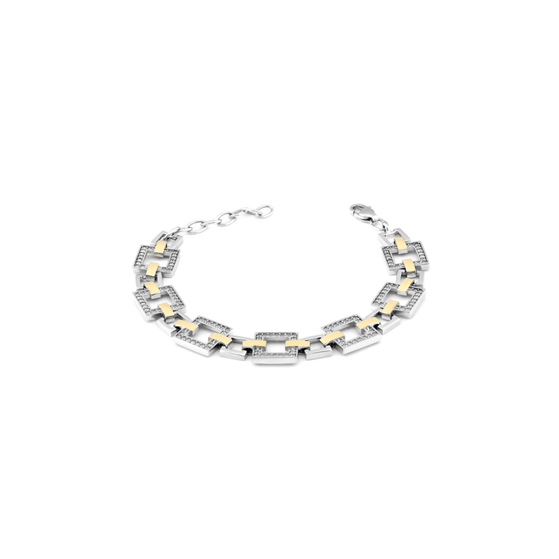 Srebrna Bransoletka z Cyrkoniami i Złotymi Elementami - JubilerSezam.pl