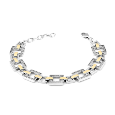 Bransoleta srebrna puste kwadraty z cyrkoniami i złotymi blaszkami PX 150_AU375 blaszka gold