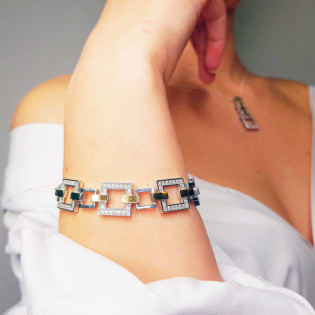 Srebrna Bransoletka z Cyrkoniami i Złotymi Elementami - JubilerSezam.pl