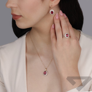 Kolczyki złote z rubinem jubilerskim i cyrkoniami/big.zam. CI 9054-2528 RUB próba 585