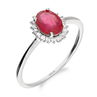 Pierścionek srebrny z owalnym rubinem Birma i cyrkoniami AT NA1598-R-RU-WP próba 925