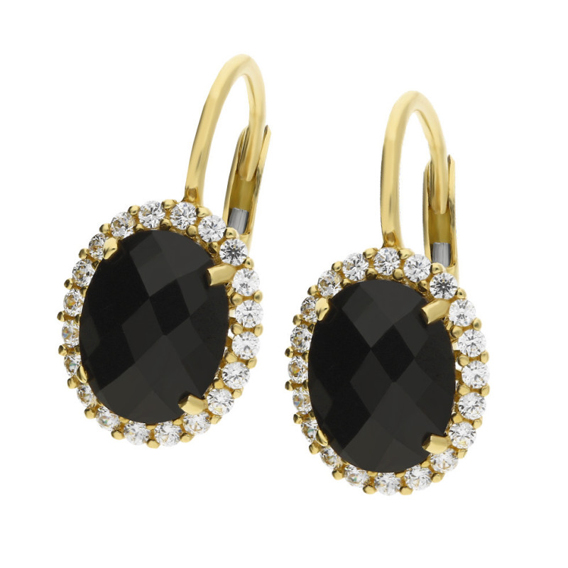 Kolczyki złote markiza z onyksem i cyrkoniami OS 96-3055 ONY próba 585