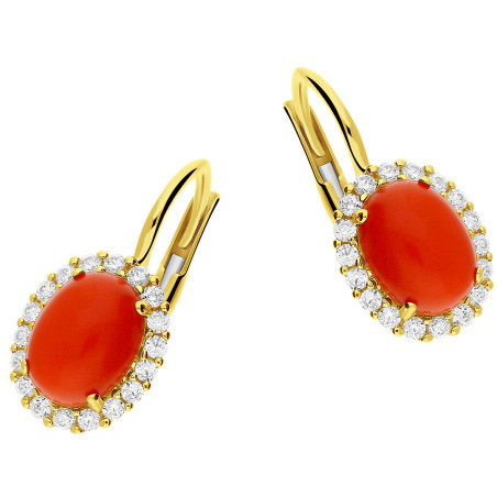 Kolczyki złote koral jubilerski i cyrkonie OS 96-3057 COR próba 585