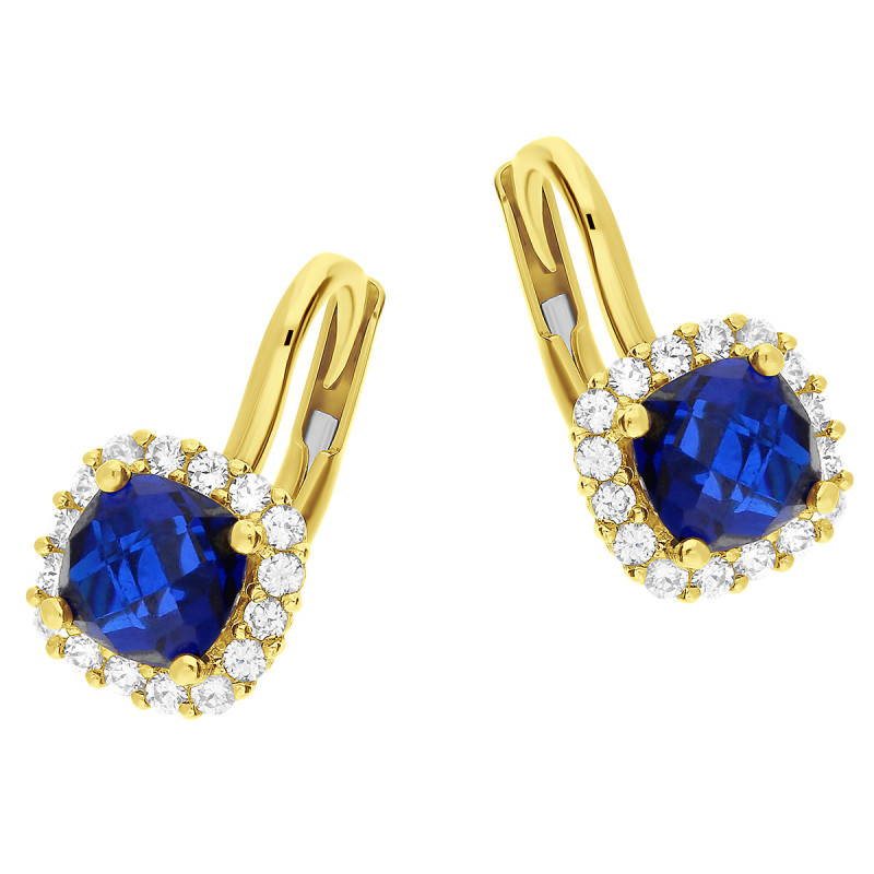 Kolczyki złote z kwadratowym szafirem jubilerskim i cyrkoniami/big.zam. OS 96-3074 SA próba 585