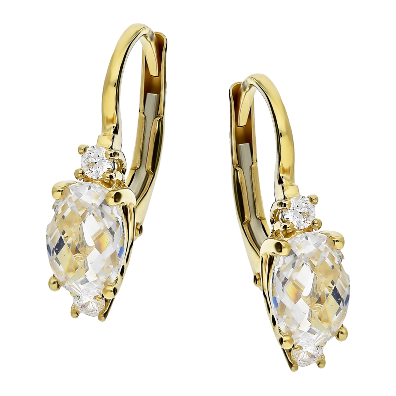 Kolczyki złote NOBLE z białą owalną cyrkonią próba 585