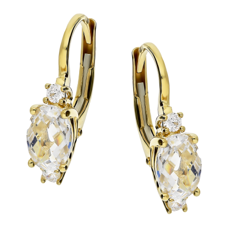 Kolczyki złote NOBLE z białą owalną cyrkonią próba 585