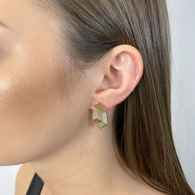 Kolczyki złote sześciokąt z białymi cyrkoniami/ang.zap. LP 96U25-E008-1-Y próba 585