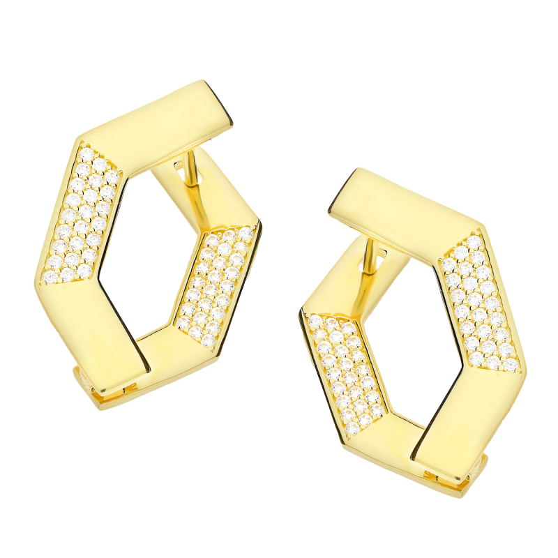 Kolczyki złote sześciokąt z białymi cyrkoniami/ang.zap. LP 96U25-E008-1-Y próba 585