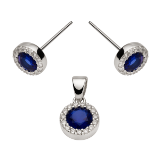 Srebrny Komplet Kolczyki i Zawieszka Szafirowa Cyrkonia - JubilerSezam.pl