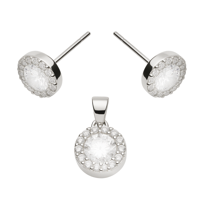 Srebrny Komplet Markiza z Cyrkoniami - Kolczyki i Zawieszka - JubilerSezam.pl