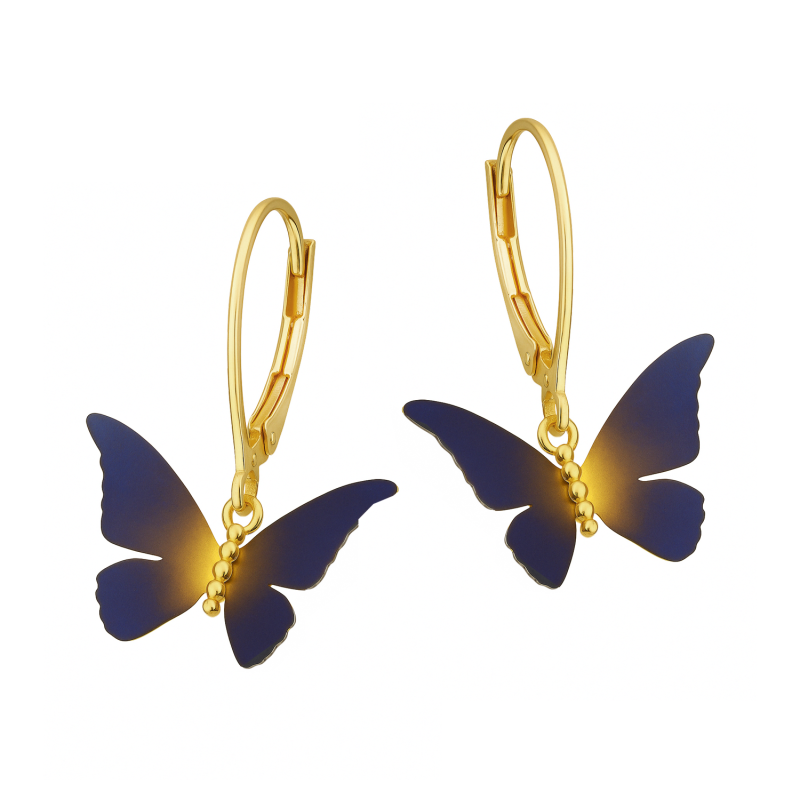 Kolczyki pozłacane z tytanowym motylem